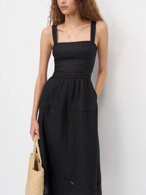 Reformation Everett Sleeveless Linen Embroidered Midi Dress | US 0 UK 4